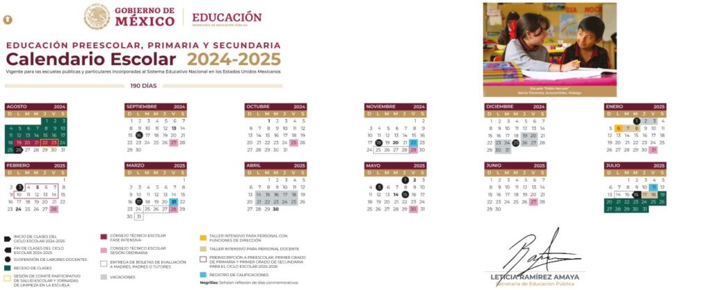 Calendario del ciclo escolar 2024-2025, Secretaría de Educación Pública.