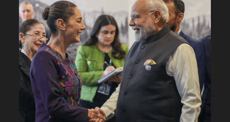 La presidenta Claudia Sheinbaum Pardo se reunió por primera vez con el primer Ministro de la India, Narendra Modi. Foto: Especial.