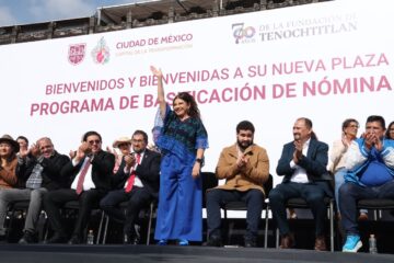 Clara Brugada basifica a 14 mil trabajadores de Nómina 8 en la Ciudad de México.
