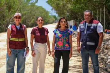 Mara Lezama y Ana Paty Peralta supervisan reconstrucción de la calle 82 en Cancún.