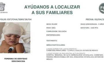 Menor de 3 años en calidad de no identificada permanece internada tras accidente en Chalco