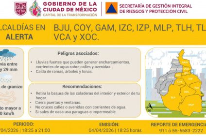 SGIRPC activa Alerta Amarilla por lluvias, vientos fuertes y posible caída de granizo